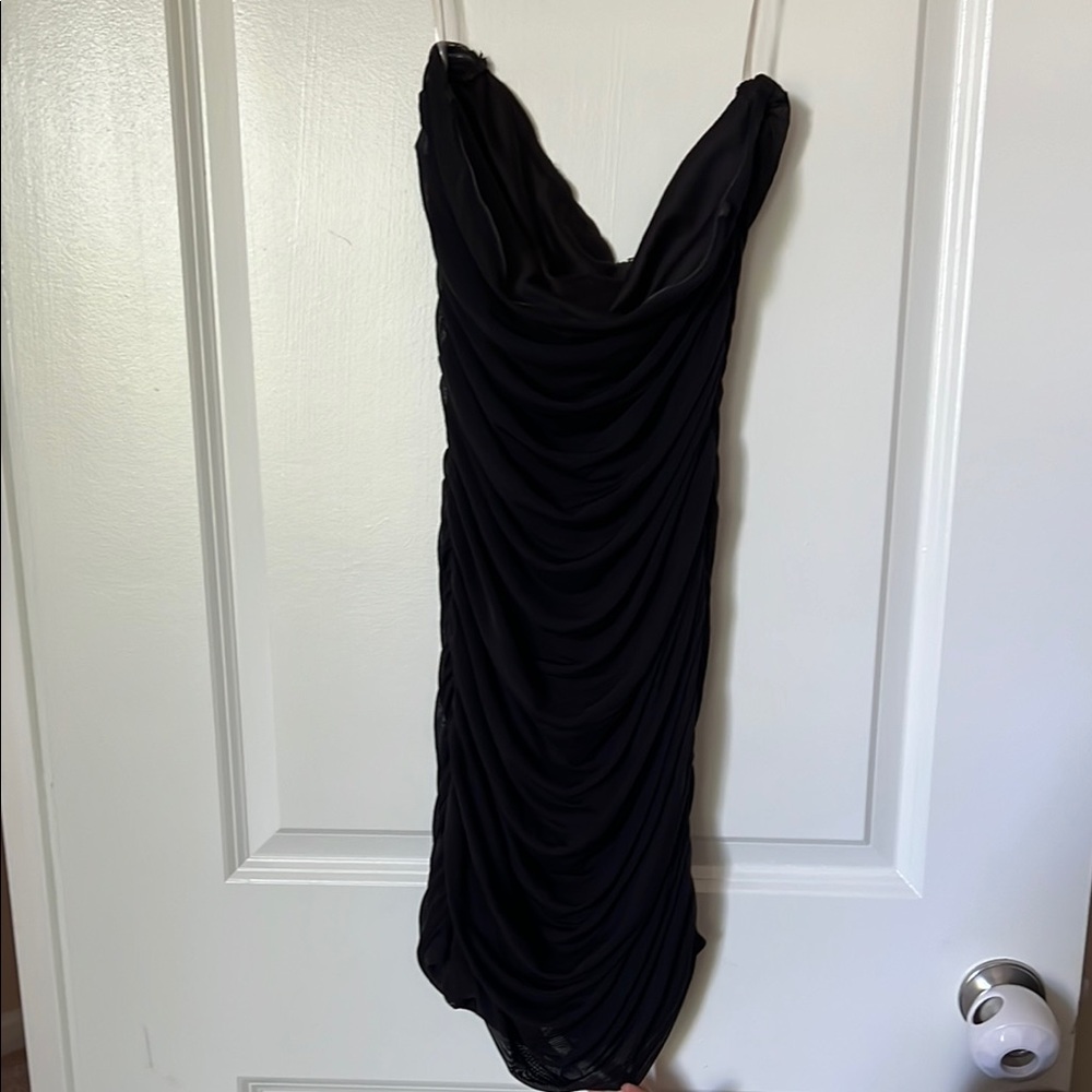 Fashion Nova Black Ruched Cowl Neck Slip Dress